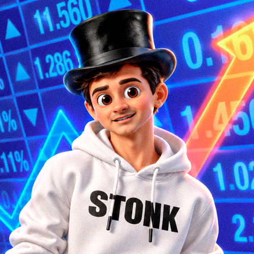 StonkGuy wearing a black top hat and white STONK hoodie